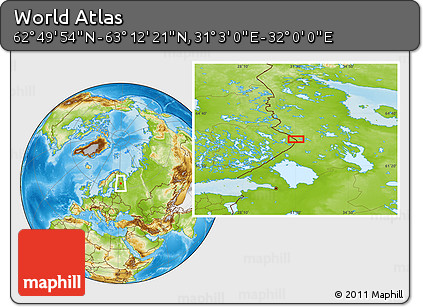 Physical Location Map of the Area around 63° 1' 7" N, 31° 31' 29" E