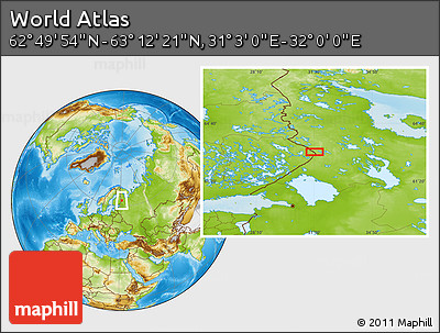 Physical Location Map of the Area around 63° 1' 7" N, 31° 31' 29" E