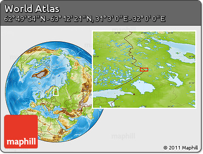 Physical Location Map of the Area around 63° 1' 7" N, 31° 31' 29" E