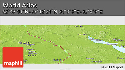 Physical Panoramic Map of the Area around 63° 1' 7" N, 31° 31' 29" E