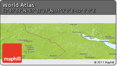Physical Panoramic Map of the Area around 63° 1' 7" N, 31° 31' 29" E