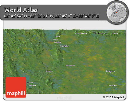 Satellite 3D Map of the Area around 63° 1' 7" N, 33° 13' 30" E