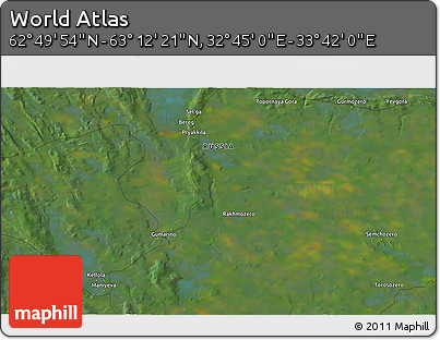 Satellite 3D Map of the Area around 63° 1' 7" N, 33° 13' 30" E