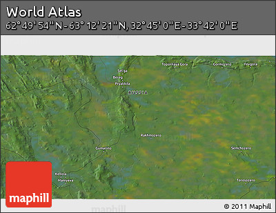 Satellite 3D Map of the Area around 63° 1' 7" N, 33° 13' 30" E