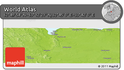Physical Panoramic Map of the Area around 63° 1' 7" N, 33° 13' 30" E
