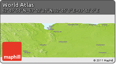 Physical Panoramic Map of the Area around 63° 1' 7" N, 33° 13' 30" E
