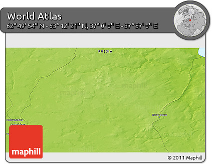 Physical 3D Map of the Area around 63° 1' 7" N, 37° 28' 30" E