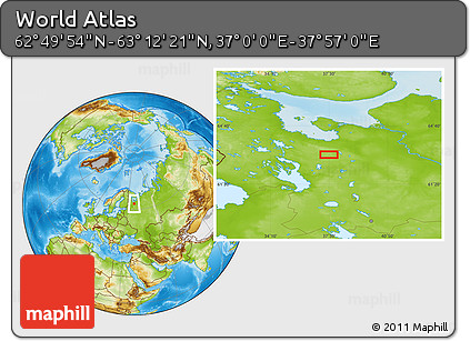 Physical Location Map of the Area around 63° 1' 7" N, 37° 28' 30" E