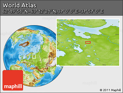 Physical Location Map of the Area around 63° 1' 7" N, 37° 28' 30" E