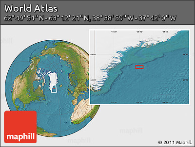 Satellite Location Map of the Area around 63° 1' 7" N, 38° 10' 29" W