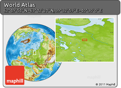 Physical Location Map of the Area around 63° 1' 7" N, 40° 1' 29" E