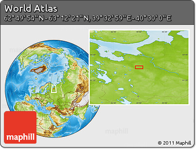 Physical Location Map of the Area around 63° 1' 7" N, 40° 1' 29" E