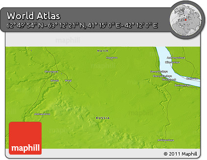 Physical 3D Map of the Area around 63° 1' 7" N, 41° 43' 30" E