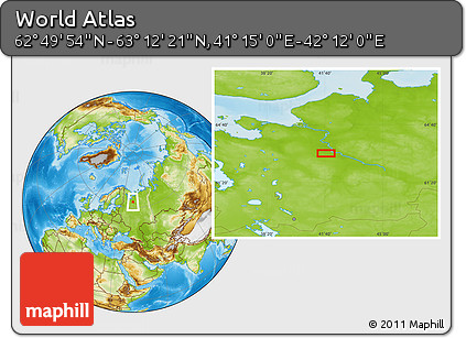 Physical Location Map of the Area around 63° 1' 7" N, 41° 43' 30" E