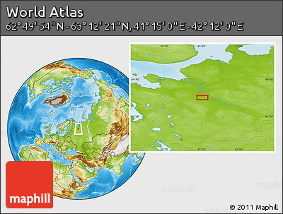Physical Location Map of the Area around 63° 1' 7" N, 41° 43' 30" E