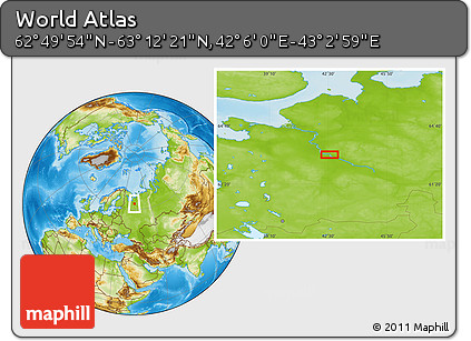 Physical Location Map of the Area around 63° 1' 7" N, 42° 34' 30" E
