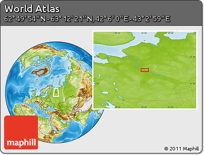 Physical Location Map of the Area around 63° 1' 7" N, 42° 34' 30" E