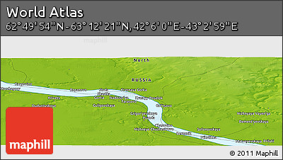 Physical Panoramic Map of the Area around 63° 1' 7" N, 42° 34' 30" E