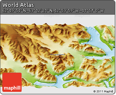 Physical 3D Map of the Area around 63° 1' 7" N, 42° 25' 29" W