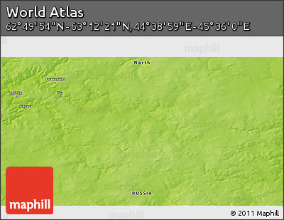 Physical 3D Map of the Area around 63° 1' 7" N, 45° 7' 30" E