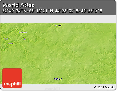 Physical 3D Map of the Area around 63° 1' 7" N, 45° 7' 30" E