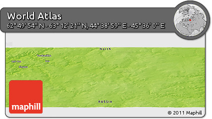 Physical Panoramic Map of the Area around 63° 1' 7" N, 45° 7' 30" E