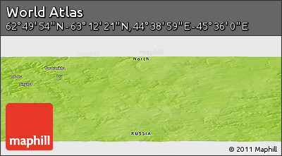 Physical Panoramic Map of the Area around 63° 1' 7" N, 45° 7' 30" E