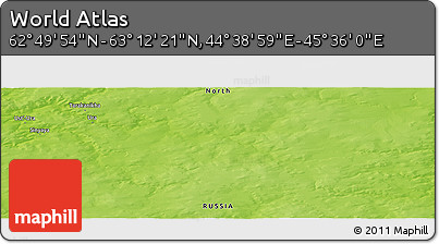 Physical Panoramic Map of the Area around 63° 1' 7" N, 45° 7' 30" E