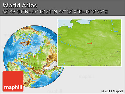 Physical Location Map of the Area around 63° 1' 7" N, 47° 40' 29" E