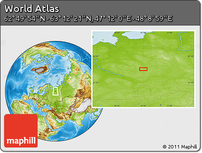 Physical Location Map of the Area around 63° 1' 7" N, 47° 40' 29" E