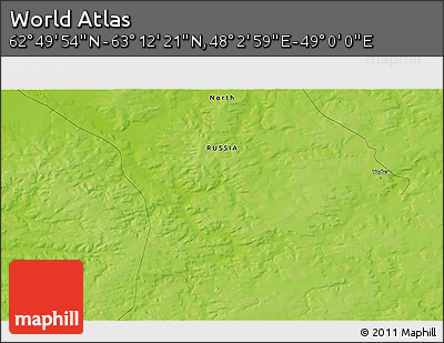Physical 3D Map of the Area around 63° 1' 7" N, 48° 31' 29" E