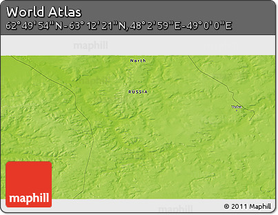 Physical 3D Map of the Area around 63° 1' 7" N, 48° 31' 29" E