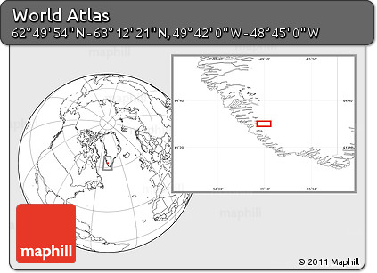 Blank Location Map of the Area around 63° 1' 7" N, 49° 13' 30" W