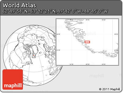 Blank Location Map of the Area around 63° 1' 7" N, 49° 13' 30" W