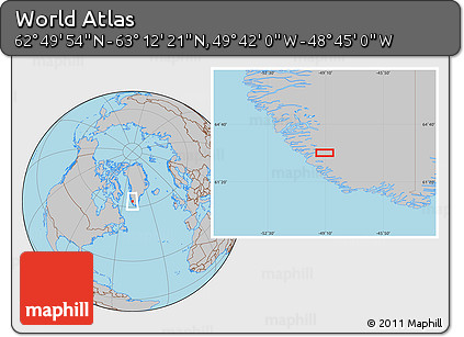 Gray Location Map of the Area around 63° 1' 7" N, 49° 13' 30" W