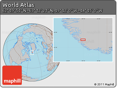 Gray Location Map of the Area around 63° 1' 7" N, 49° 13' 30" W