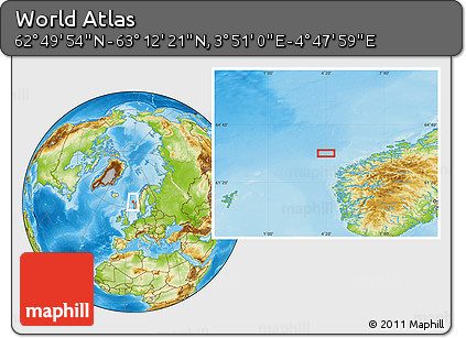 Physical Location Map of the Area around 63° 1' 7" N, 4° 19' 30" E