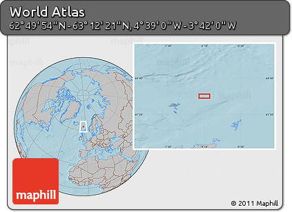 Gray Location Map of the Area around 63° 1' 7" N, 4° 10' 30" W, hill shading