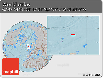 Gray Location Map of the Area around 63° 1' 7" N, 4° 10' 30" W, hill shading