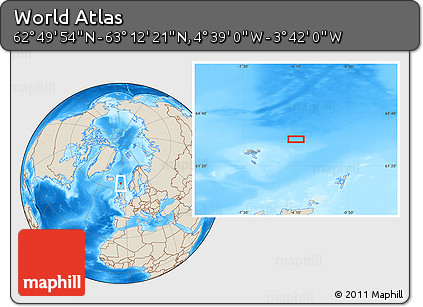 Shaded Relief Location Map of the Area around 63° 1' 7" N, 4° 10' 30" W