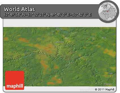 Satellite 3D Map of the Area around 63° 1' 7" N, 50° 13' 30" E