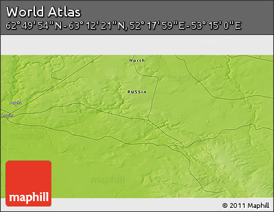 Physical 3D Map of the Area around 63° 1' 7" N, 52° 46' 29" E
