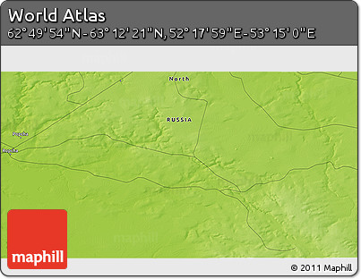 Physical 3D Map of the Area around 63° 1' 7" N, 52° 46' 29" E