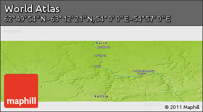 Physical Panoramic Map of the Area around 63° 1' 7" N, 54° 28' 30" E