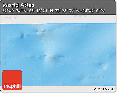 Physical 3D Map of the Area around 63° 1' 7" N, 55° 10' 29" W