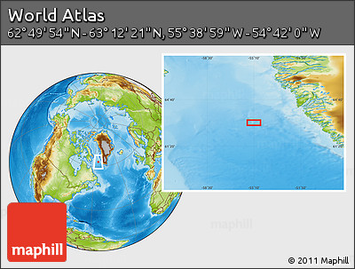 Physical Location Map of the Area around 63° 1' 7" N, 55° 10' 29" W
