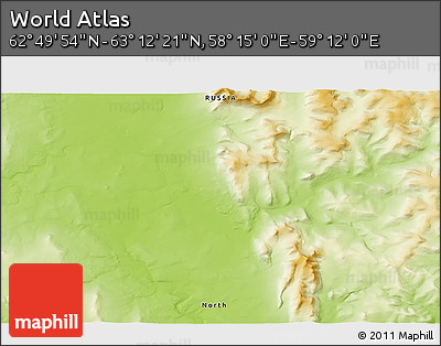 Physical 3D Map of the Area around 63° 1' 7" N, 58° 43' 30" E