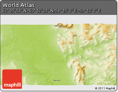 Physical 3D Map of the Area around 63° 1' 7" N, 58° 43' 30" E