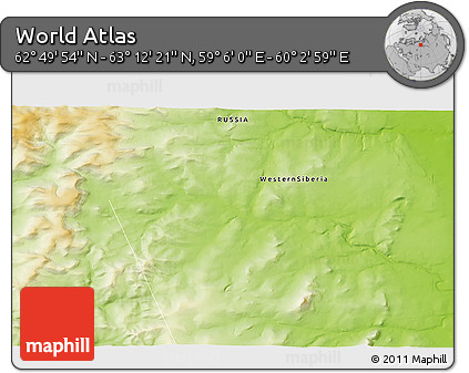 Physical 3D Map of the Area around 63° 1' 7" N, 59° 34' 30" E