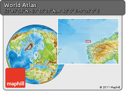 Physical Location Map of the Area around 63° 1' 7" N, 5° 10' 30" E
